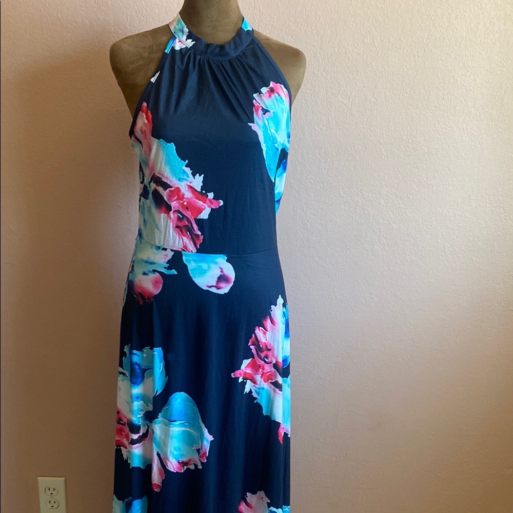 STYLEWORD Floral Halter Neck Maxi Dress - Blue and Pink